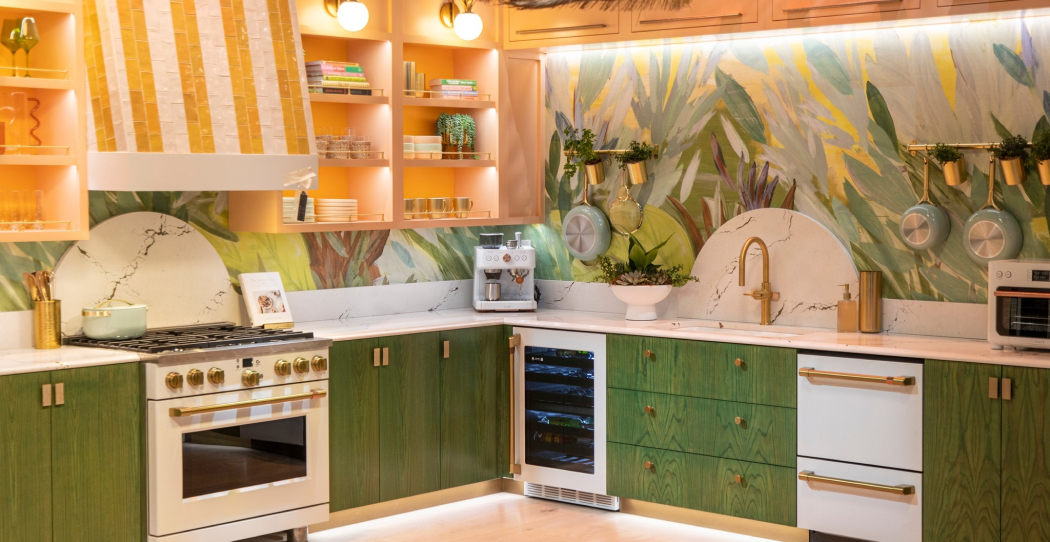 photo of a very colorful kitchen with matching luxury appliances